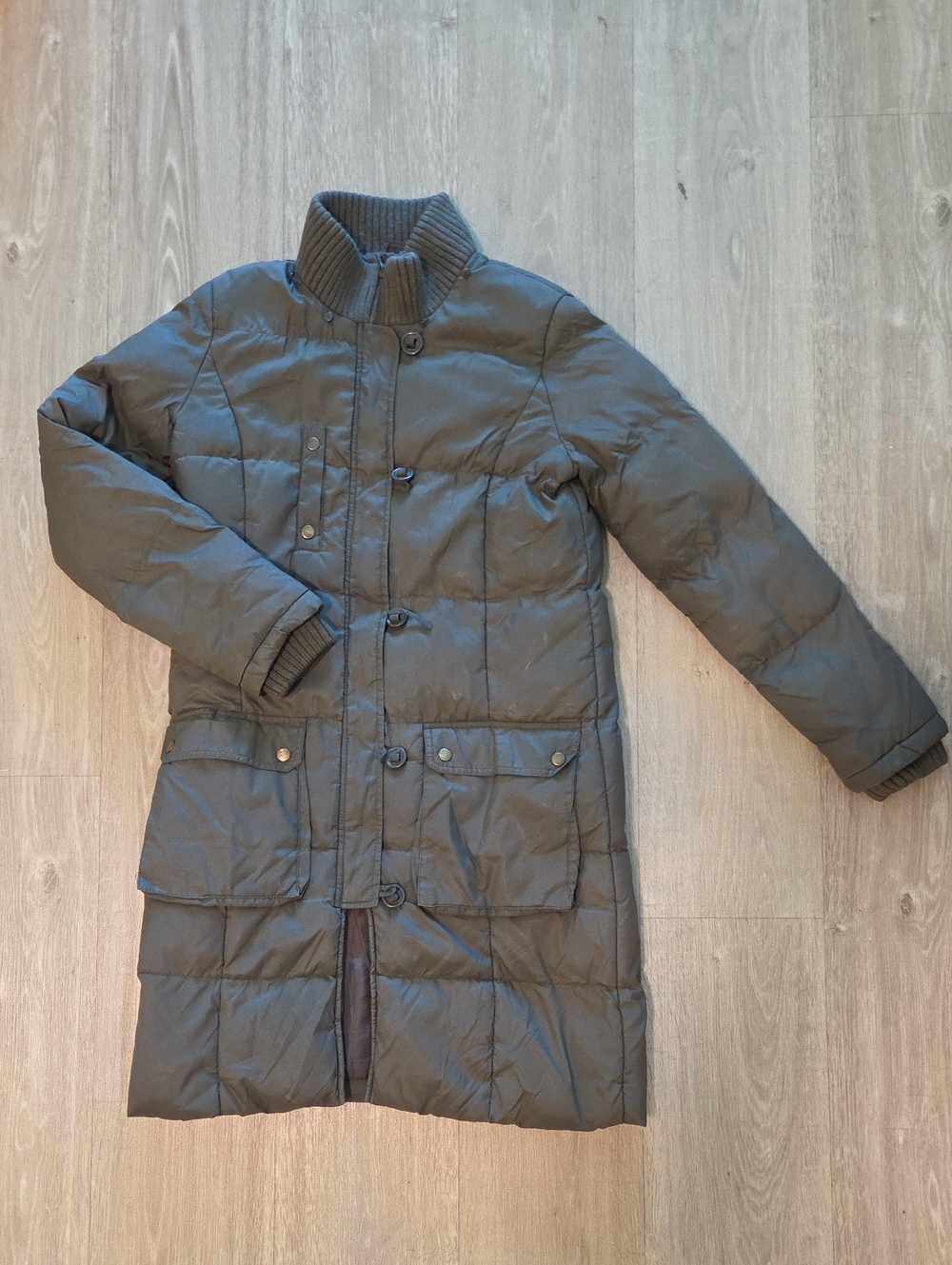 Long Quilted Coat in Dark Olive